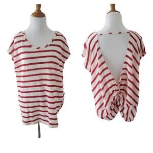 Entro Open-Back Striped Blouse Red White Oversized Cotton Summer Small